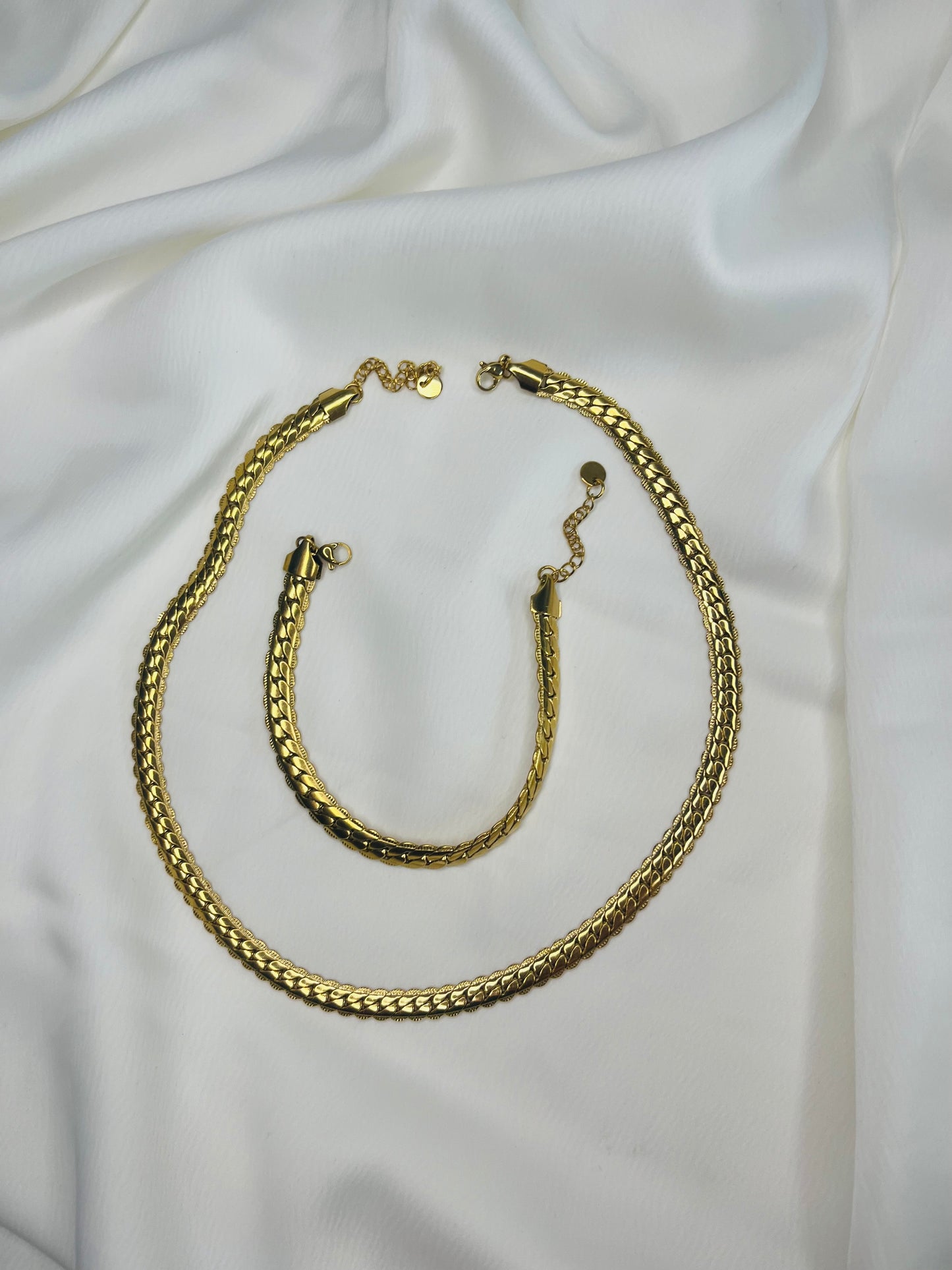 Snake chain necklace and bracelet set